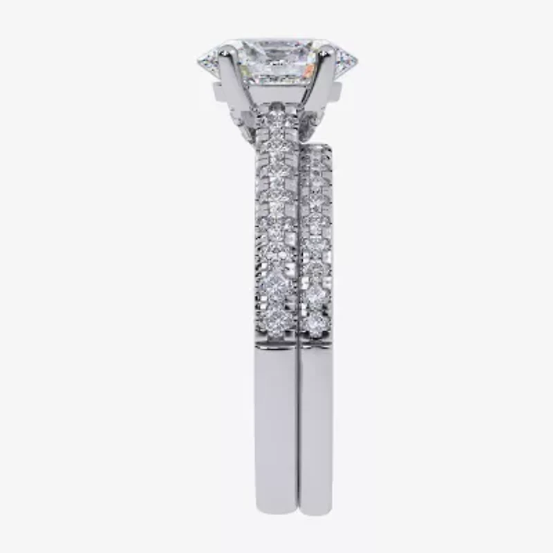G / Vs2-Si1) Womens 1 CT. T.W. Lab Grown White Diamond 10K Gold Oval Side Stone Bridal Set