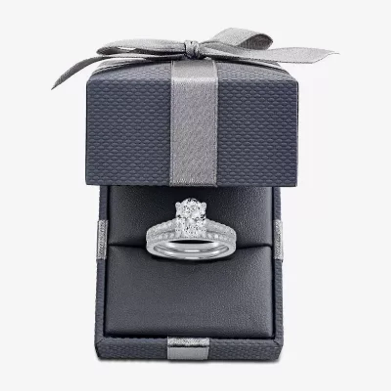 G / Vs2-Si1) Womens 1 CT. T.W. Lab Grown White Diamond 10K Gold Oval Side Stone Bridal Set