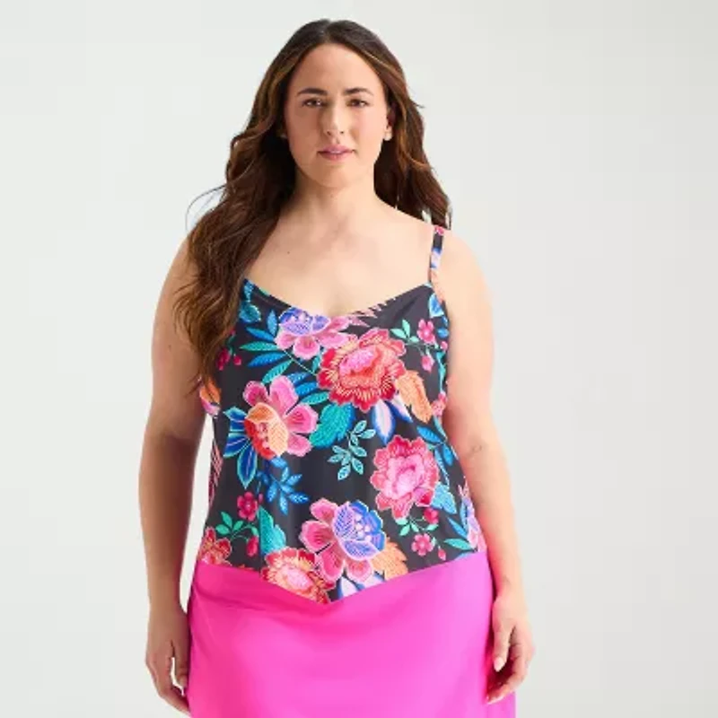 Sonnet Shores Womens Floral Plus Tankini Swimsuit Top
