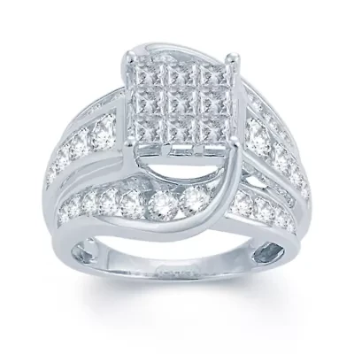 3 CT.T.W. Natural Diamond 14K White Gold Engagement Ring