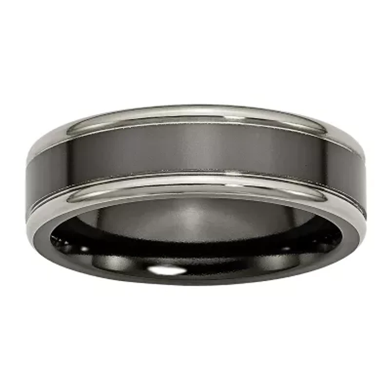 Mens 6.5Mm Two Tone Titanium Wedding Band