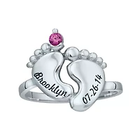 Personalized Simulated Birthstone Engraved Baby Feet Ring