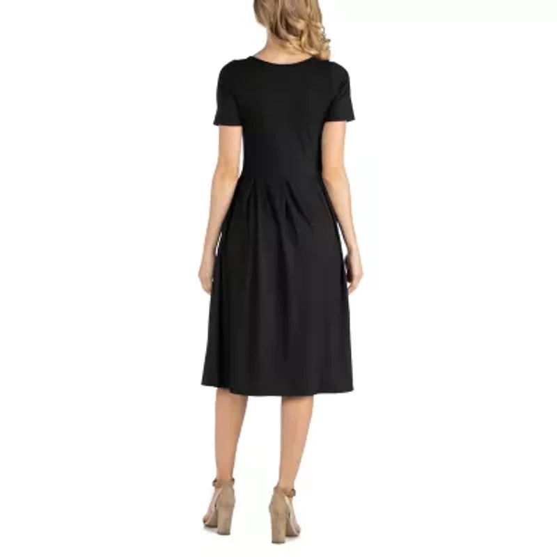24/7 Comfort Apparel Short Sleeve and Pocket Midi Dress