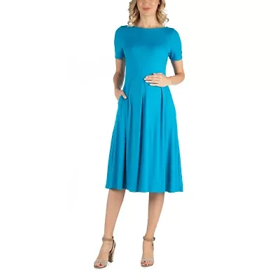 24/7 Comfort Apparel Short Sleeve and Pocket Midi Dress