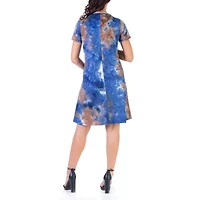24seven Comfort Apparel Womens Maternity Short Sleeve Tie Dye Shift Dress