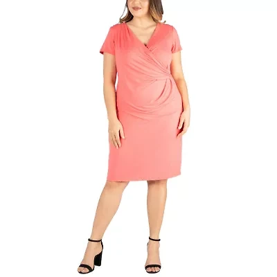 24seven Comfort Apparel Womens Plus Short Sleeve Wrap Dress