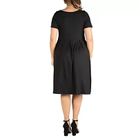 24seven Comfort Apparel Womens Short Sleeve Midi Plus Fit + Flare Dress