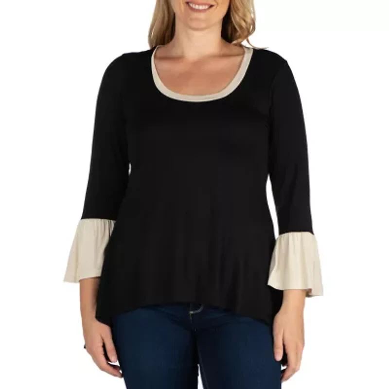 24seven Comfort Apparel Plus Womens Scoop Neck Long Sleeve Tunic Top