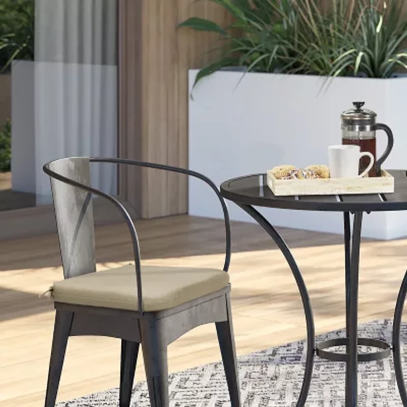 Arm Chair Herringbone Print With Ties Fade Resistant Patio Chair Cushion