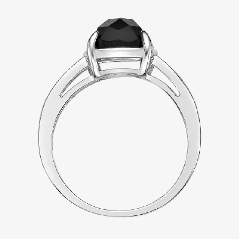 Womens Genuine Black Onyx Sterling Silver Cushion Cocktail Ring