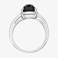 Womens Genuine Black Onyx Sterling Silver Cushion Cocktail Ring