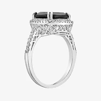 Womens Genuine Black Onyx Sterling Silver Cushion Halo Cocktail Ring