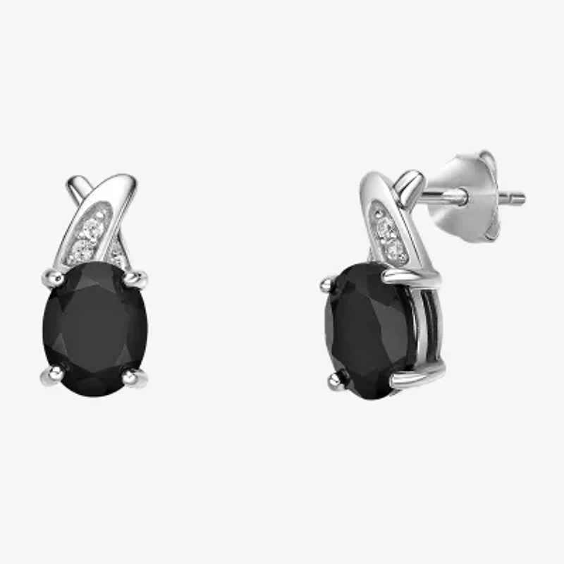 Womens Genuine Black Onyx Sterling Silver Oval Drop Earrings