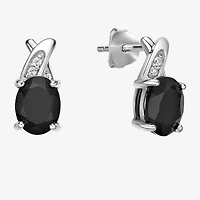 Womens Genuine Black Onyx Sterling Silver Oval Drop Earrings