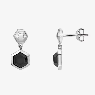 Womens Genuine Black Onyx Sterling Silver Round Drop Earrings