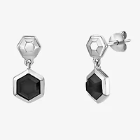 Womens Genuine Black Onyx Sterling Silver Round Drop Earrings