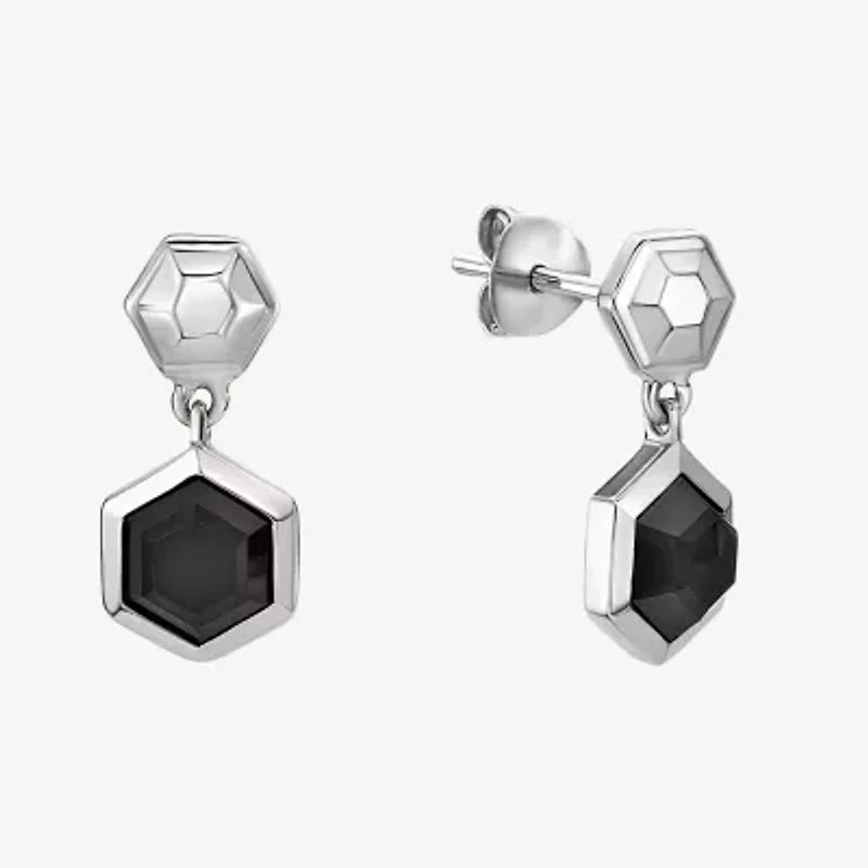 Womens Genuine Black Onyx Sterling Silver Round Drop Earrings