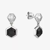 Womens Genuine Black Onyx Sterling Silver Round Drop Earrings