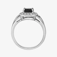 Womens Genuine Black Onyx Sterling Silver Cushion Halo Cocktail Ring