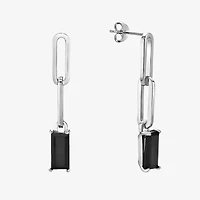 Womens Genuine Black Onyx Sterling Silver Drop Earrings