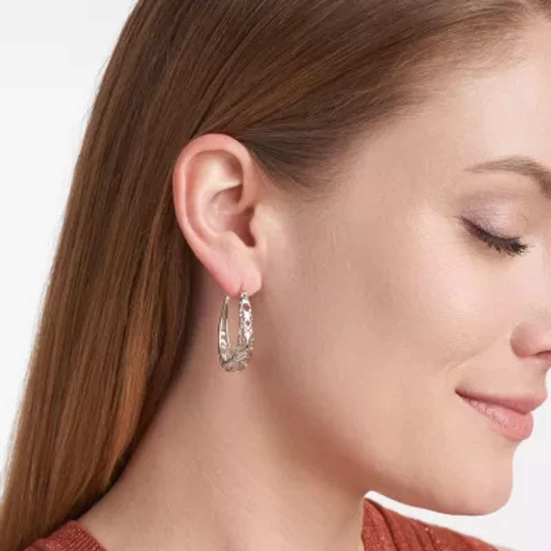 Womens Sterling Silver 32.2mm Hoop Earrings