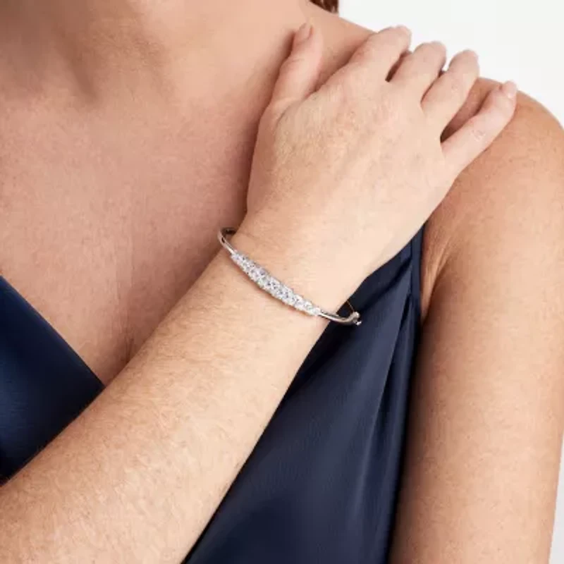 Womens Cubic Zirconia Sterling Silver Oval Bangle Bracelet