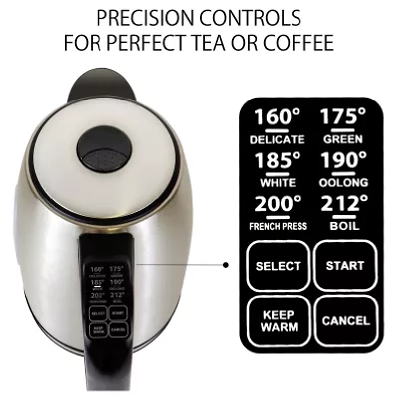 Kenmore 1.7L Cordless Electric Tea Kettle with 6 Temperature Pre-Sets