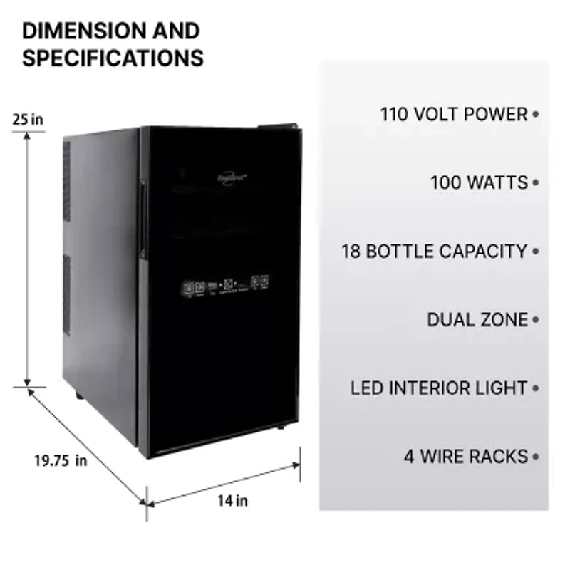 Koolatron 18 Bottle Dual Zone Wine Cooler Freestanding Wine Fridge