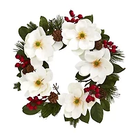 Nearly Natural 26in Magnolia Pine Wreath