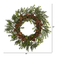 Nearly Natural Cedar Grass Pinecone Wreath