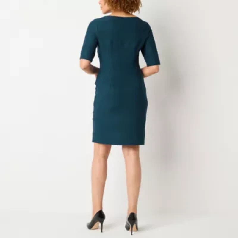 Connected Apparel Womens Laser Cut Short Sleeve Sheath Dress