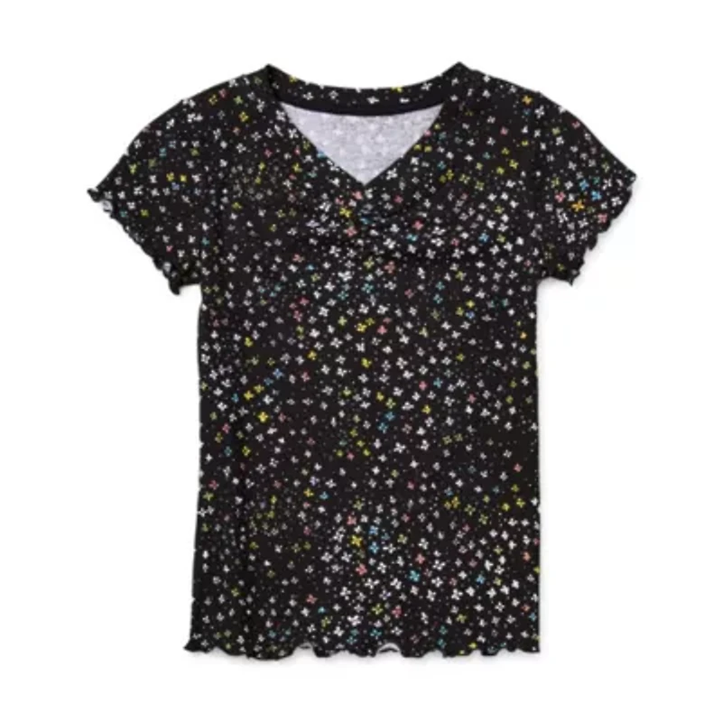 Thereabouts Little & Big Kid Girls Easy-on + Easy-off V Neck Short Sleeve Adaptive T-Shirt