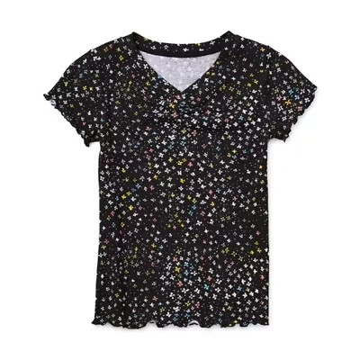 Thereabouts Little & Big Kid Girls Easy-on + Easy-off V Neck Short Sleeve Adaptive T-Shirt