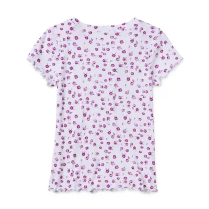 Thereabouts Little & Big Kid Girls Easy-on + Easy-off V Neck Short Sleeve Adaptive T-Shirt