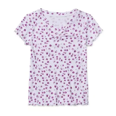Thereabouts Little & Big Kid Girls Easy-on + Easy-off V Neck Short Sleeve Adaptive T-Shirt