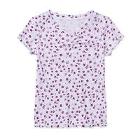 Thereabouts Little & Big Kid Girls Easy-on + Easy-off V Neck Short Sleeve Adaptive T-Shirt
