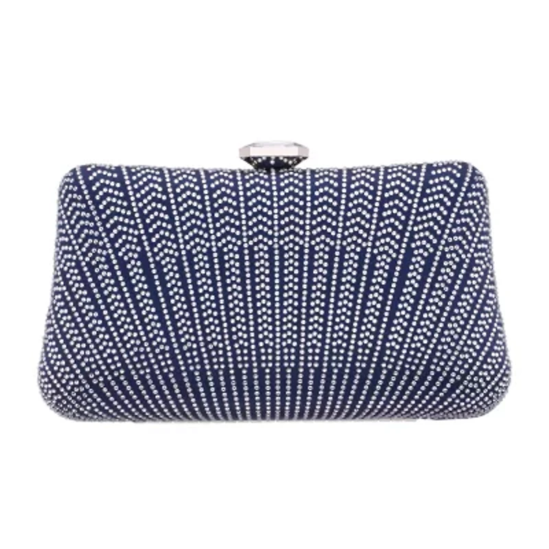 N By Nina Art Deco Patterened Crystal Minaudiere Evening Bag