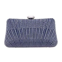 N By Nina Art Deco Patterened Crystal Minaudiere Evening Bag