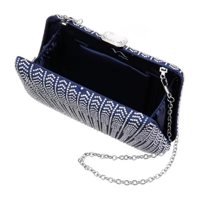 N By Nina Art Deco Patterened Crystal Minaudiere Evening Bag