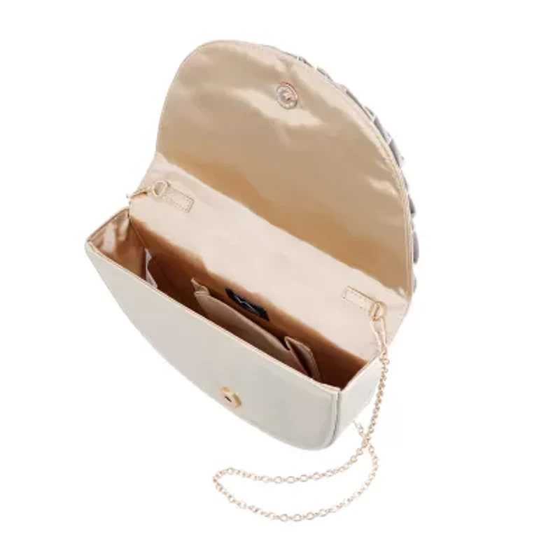 N By Nina Pleated Metallic Half Moon Clutch