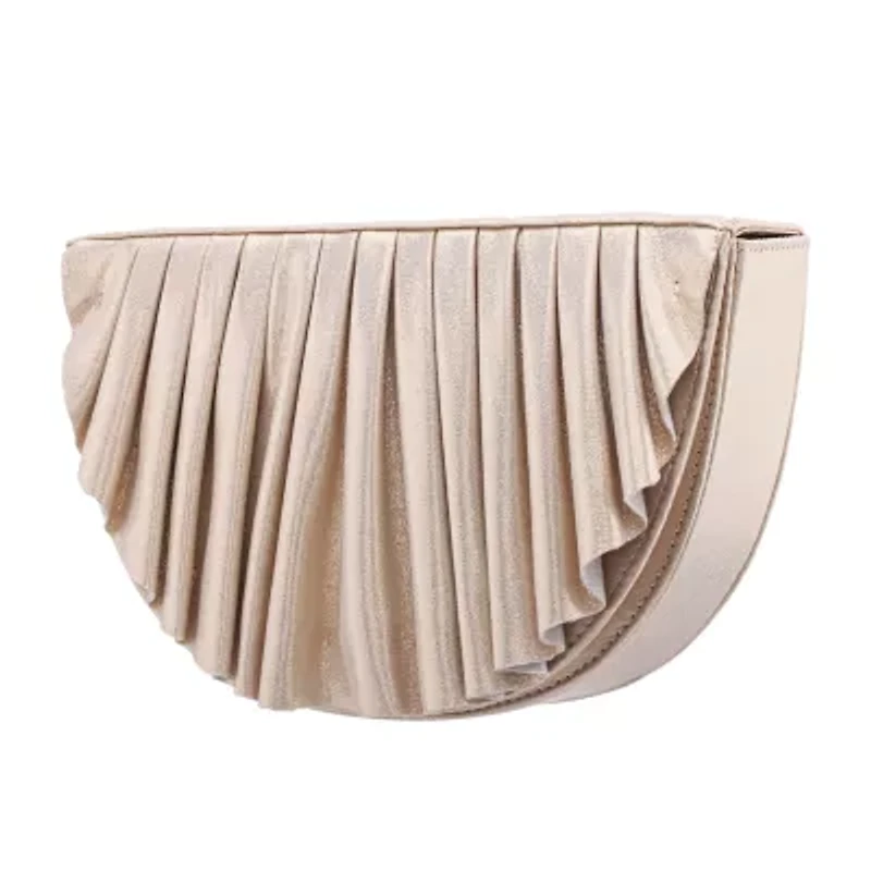 N By Nina Pleated Metallic Half Moon Clutch