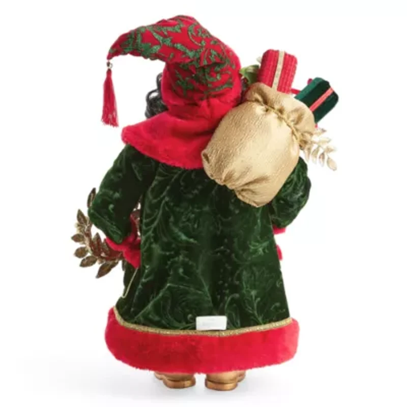 North Pole Trading Co. 18in Glamour Green Coat African American Christmas Santa Figurine