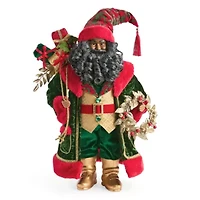 North Pole Trading Co. 18in Glamour Green Coat African American Christmas Santa Figurine