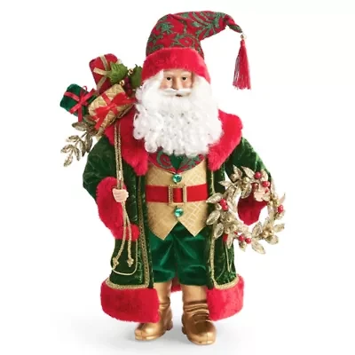 North Pole Trading Co. 18in Glamour Green Coat Christmas Santa Figurine