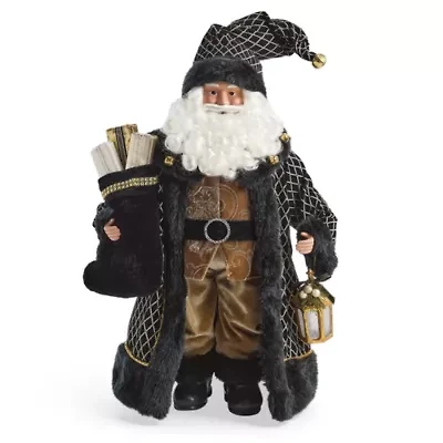 North Pole Trading Co. 18in Black Coat Christmas Santa Figurine