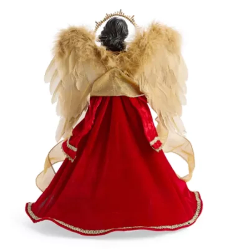 North Pole Trading Co. 16in Red And Gold African American Christmas Angels Figurine