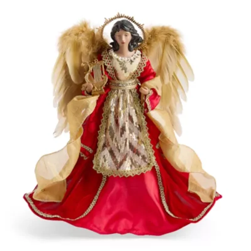 North Pole Trading Co. 16in Red And Gold African American Christmas Angels Figurine
