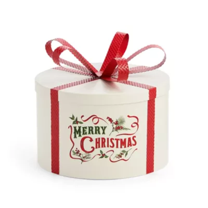 Martha Stewart 9in Metal Hat Box Christmas Tabletop Decor