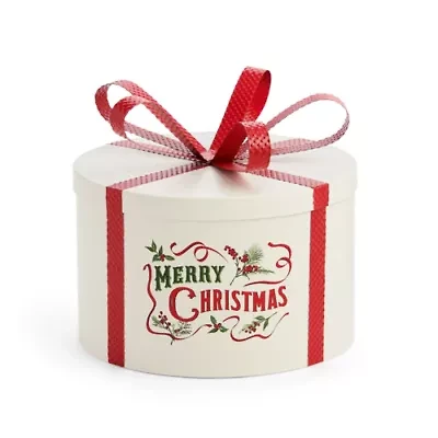 Martha Stewart 9in Metal Hat Box Christmas Tabletop Decor