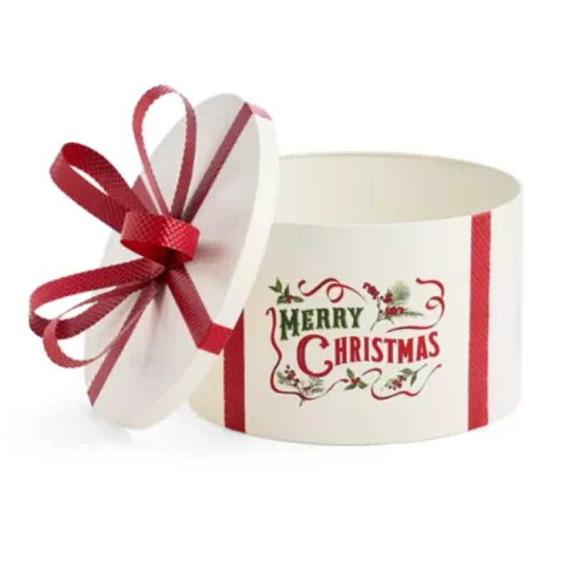 Martha Stewart 11in Metal Hat Box Christmas Tabletop Decor